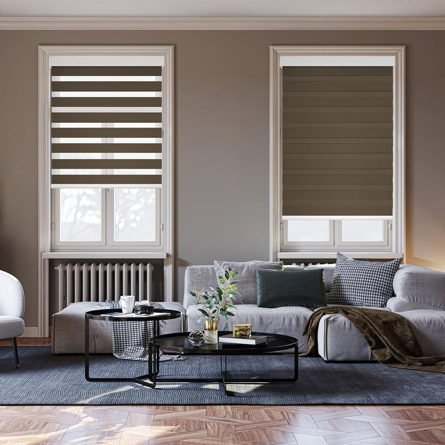HESTIA Cordless Zebra Blinds Light Filtering Roller Shades UV Blocking Blackout Privacy Indoor Window Shades for Home Office Day and Night, Brown,50" W x 60" H