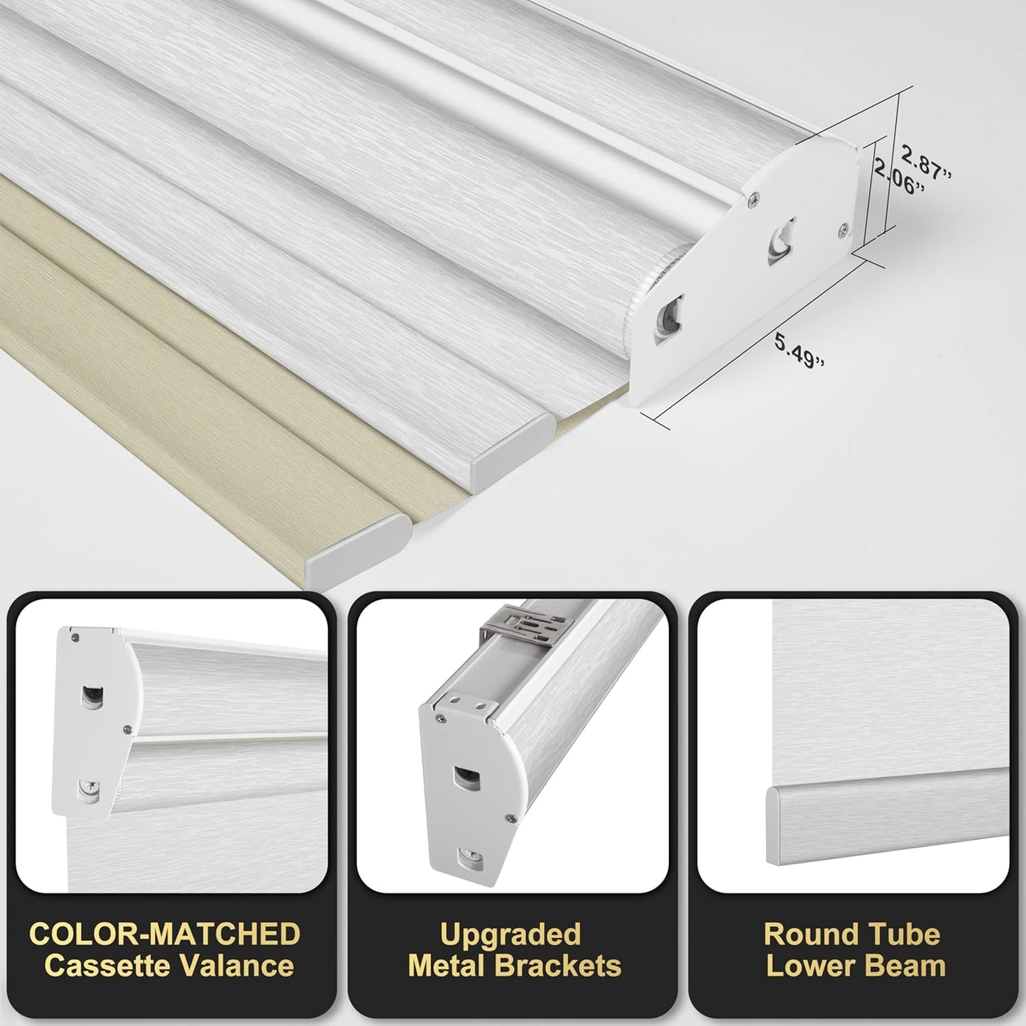 BERISSA Dual Roller Shades with Cassette Valance, Double Blackout and Light Filtering Day and Night Shades for Home Office Door, Beige and White, 64 W x 48" H