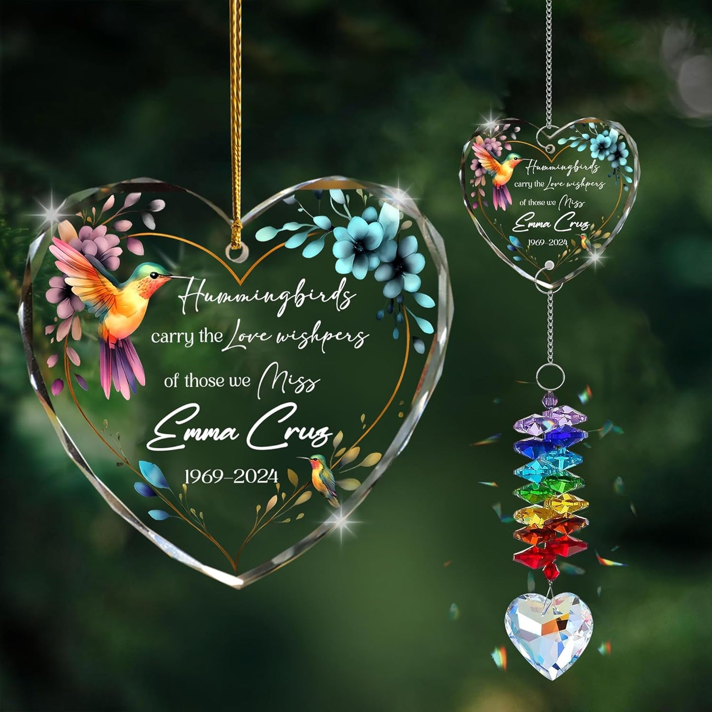 Personalized Memorial Hummingbird Glass Ornament – Custom Photo, Name, Birth Year & Passing Year – in Loving Memory – Memorial Gift for Loss of Loved One 2024