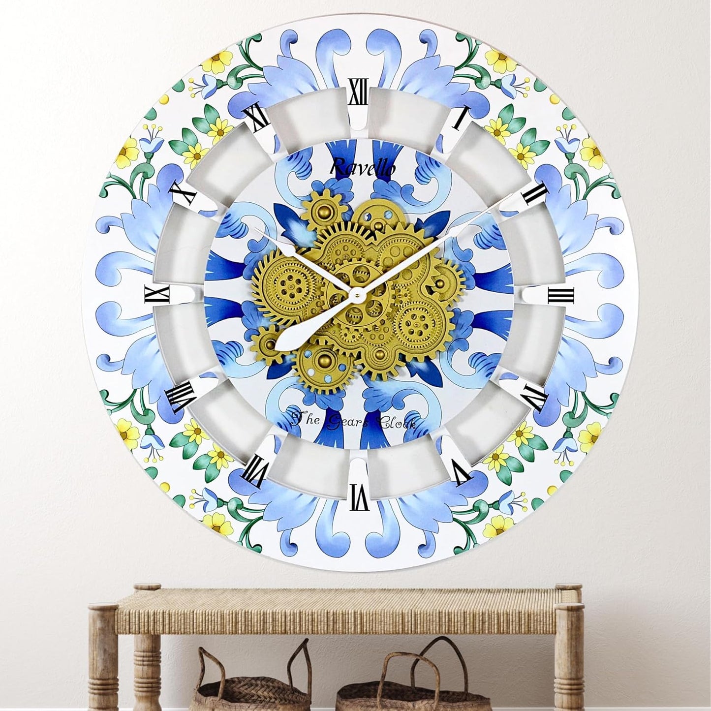 The Gears Clock Wall Clock Italy Collection with Moving Gears (Ravello, 36 inch Round)