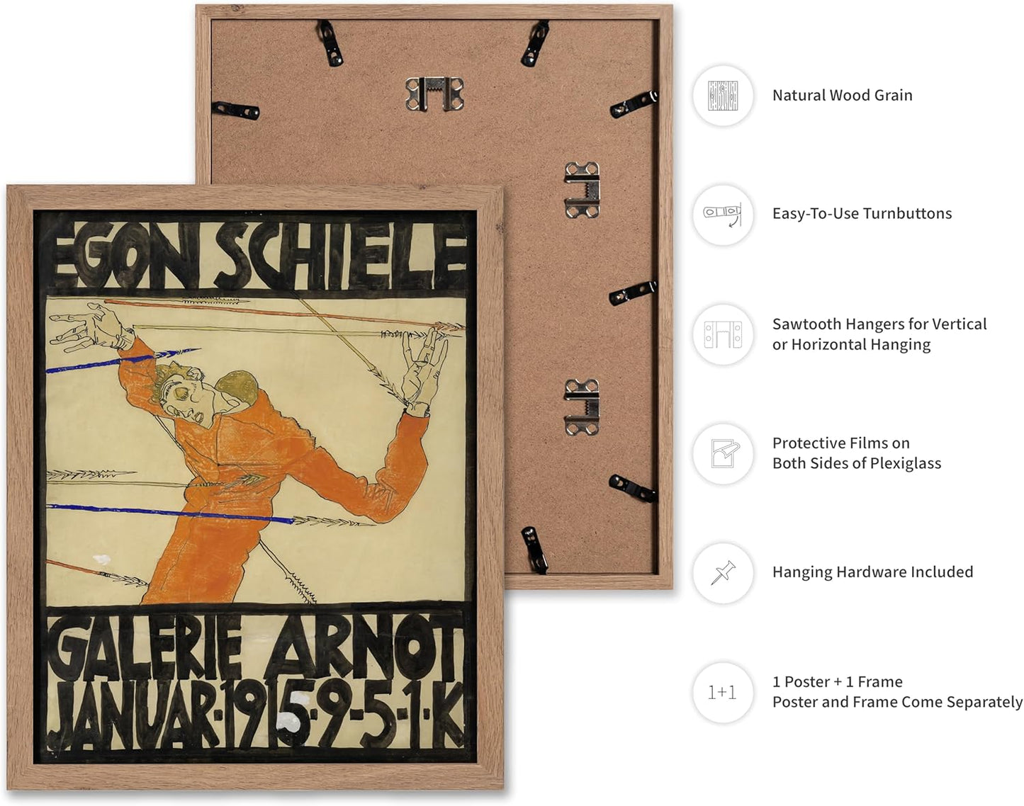 Poster Master Vintage Painting Poster - Retro Expressionism Print - Self Portrait as the Martyred St Sebastian - Gift for Artist, Friend - Wall Decor for Home, Office, 11x14 Beige Framed