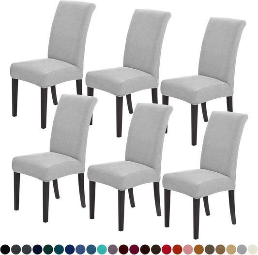 Joccun Chair Covers for Dining Room Set of 6,Dining Chair Slipcovers Stretch Dining Room Chair Covers Seat Protector,Washable Parsons Chair Cover for Home,Hotel,Banquet(Silver,6 Pack)