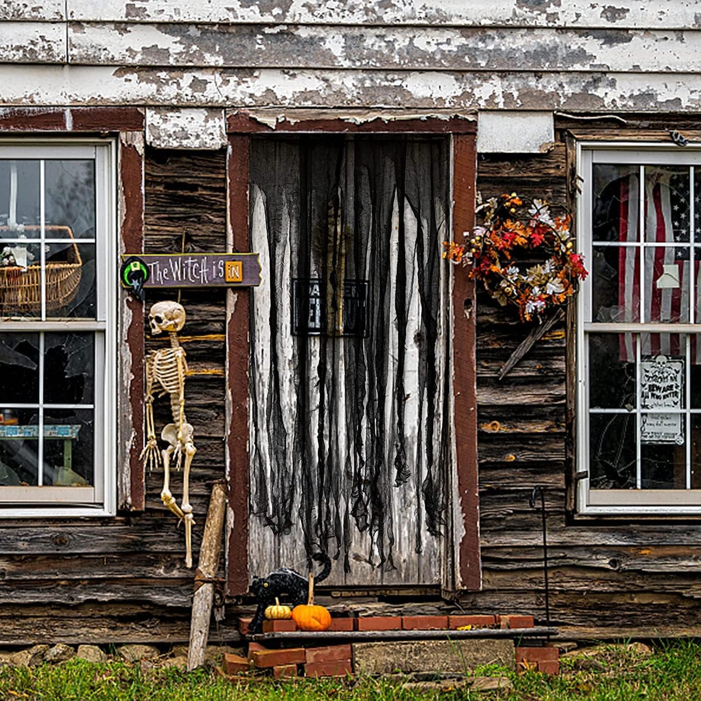 Sfcddtlg 4 Pcs Halloween Black Doorway Curtain- 65 x 39 Inch Creepy Door Curtain Decorations- Scary Spooky Cloth for Halloween Party Haunted House Decoration