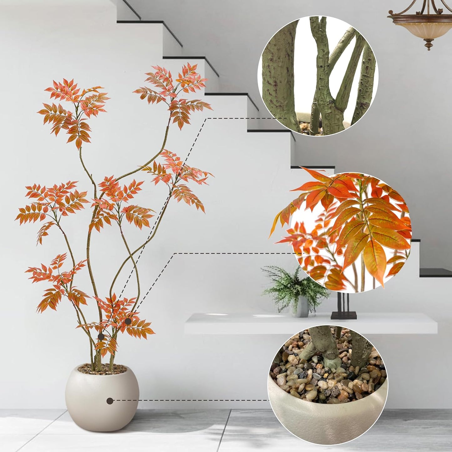 Artificial Mahonia Fortunei Tree 6ft,Tall Fake Plant Artificial Sumac Tree, Faux Plants Indoor Fake Plants Decor with Pots for Home Office Bathroom Bedroom Living Room Decorations Housewarming