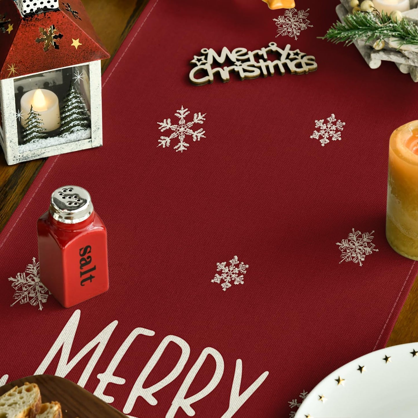 Artoid Mode Xmas Trees Snowflakes Red 210 GSM Merry Christmas Table Runner, Winter Kitchen Dining Table Decoration for Home Party Decor 13x108 Inch
