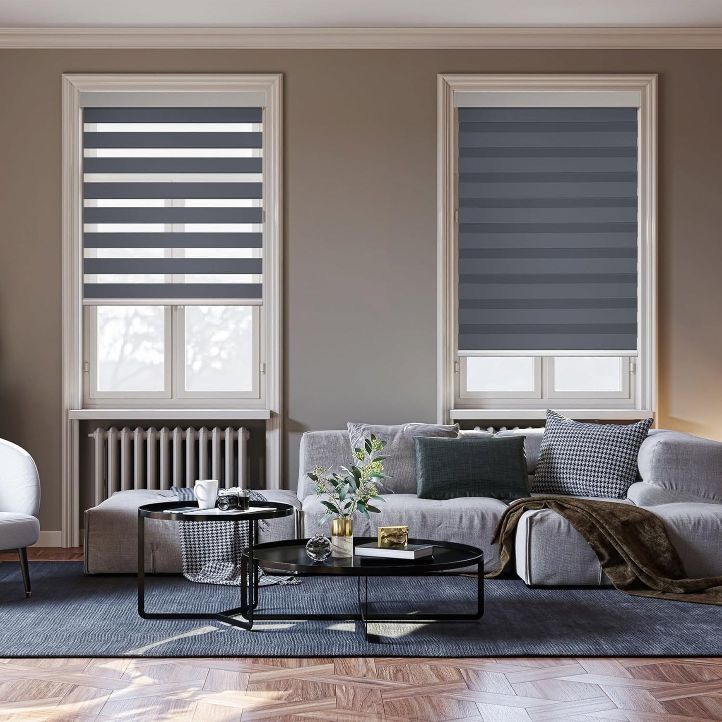 HESTIA Cordless Zebra Blinds Light Filtering Roller Shades UV Blocking Blackout Privacy Indoor Window Blind for Home Office Day and Night, Blue Grey,47" W x 54" H