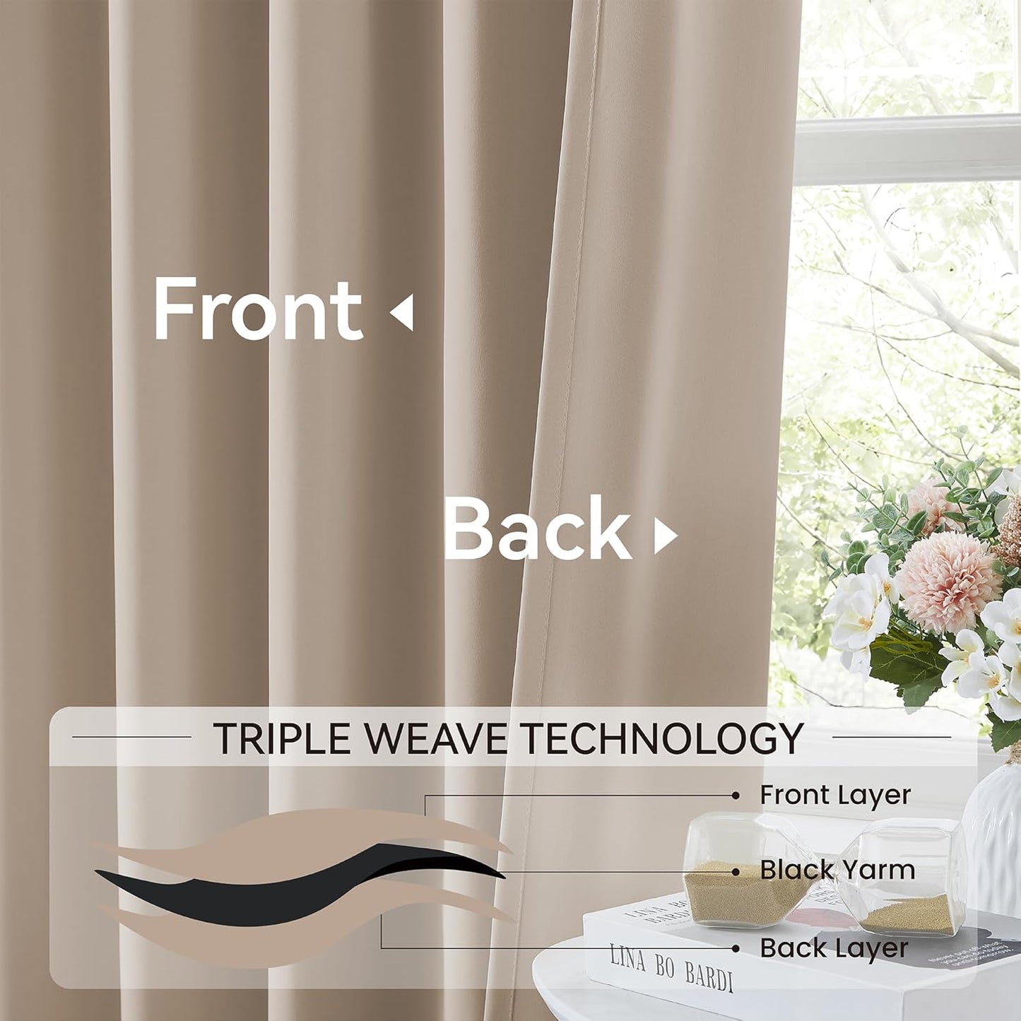 KangBang Pinch Pleat Blackout Curtains 102 Inches Long 2 Panels Set, 60 Inch Wide Pleated Thermal Insulated Draperies for Sliding Glass Door Cottage, Memory Trained Modern Decor, W60xL102, Taupe