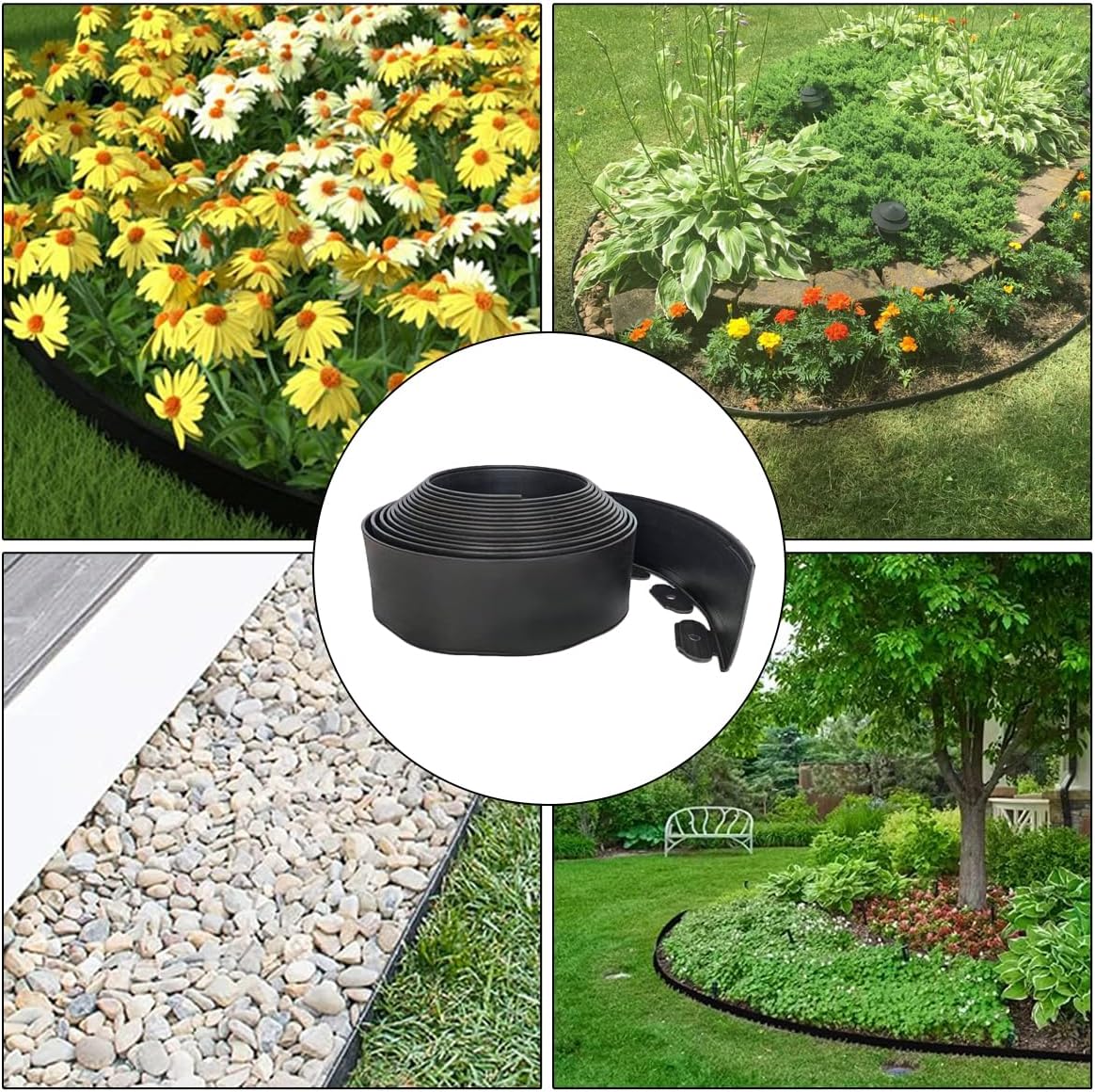 49FT Landscape Edging, 4 in Tall Garden Edging Borders with 75 Spikes,Flexible No Dig Lawn Edging Plastic Borders for Garden, Flower Beds, Pavement-Black