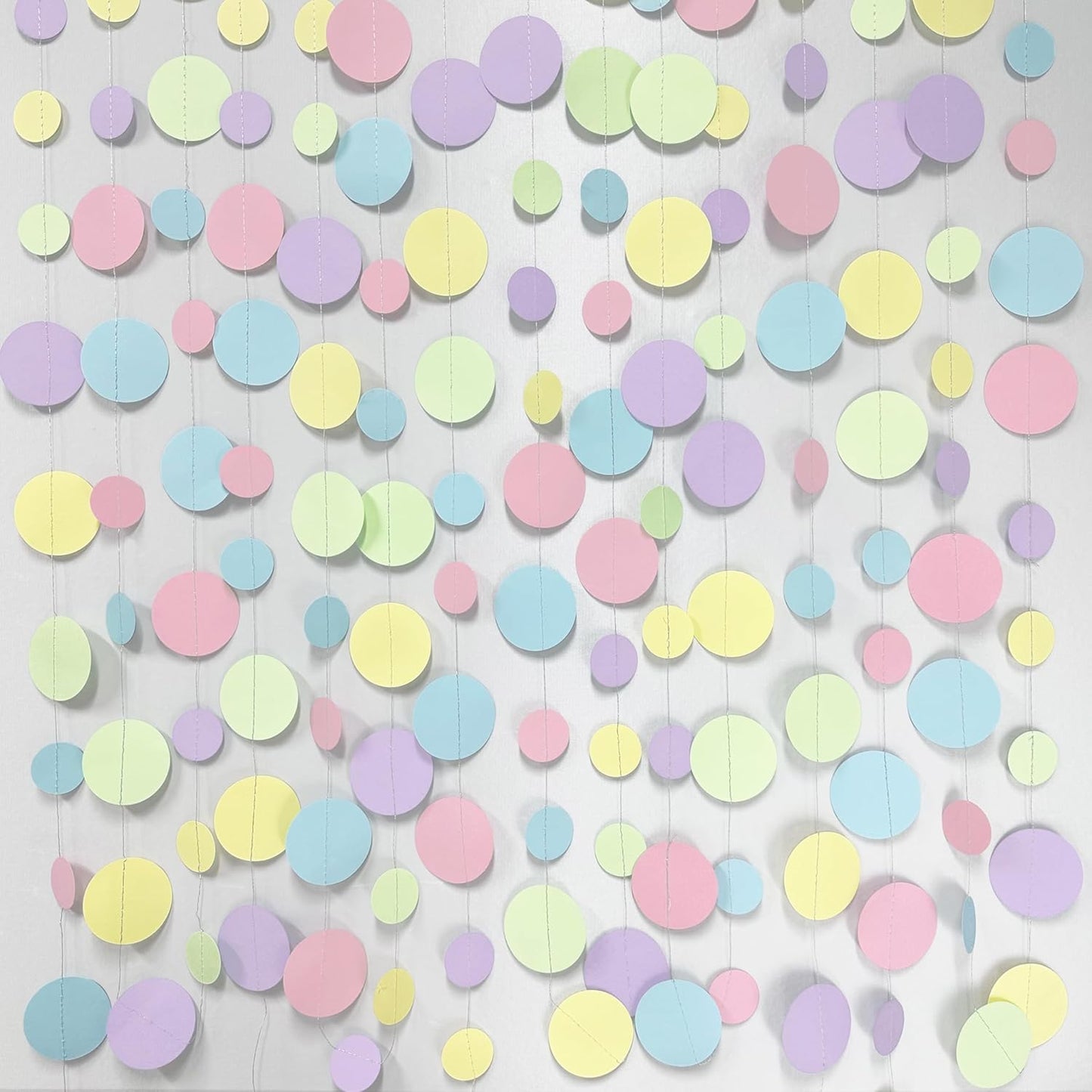 Pastel Party Decorations Blue Purple Pink Yellow Green Circle Dots Garland Hanging Paper Polka Dot Streamer for Birthday Baby Shower Wedding Bridal Shower Macaron Spring Easter Party Supplies
