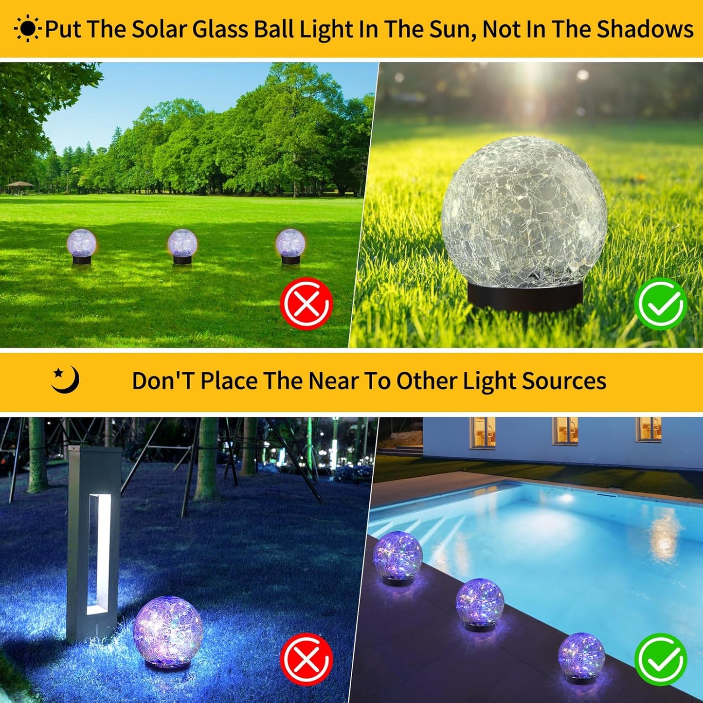 Solar Globe Lights Outdoor Waterproof-Solar Balls for Garden-Cracked Glass Ball Lights Outdoor-Solar Orbs for Outside-Decorations for Patio and Yard Lawn Backyard Decor