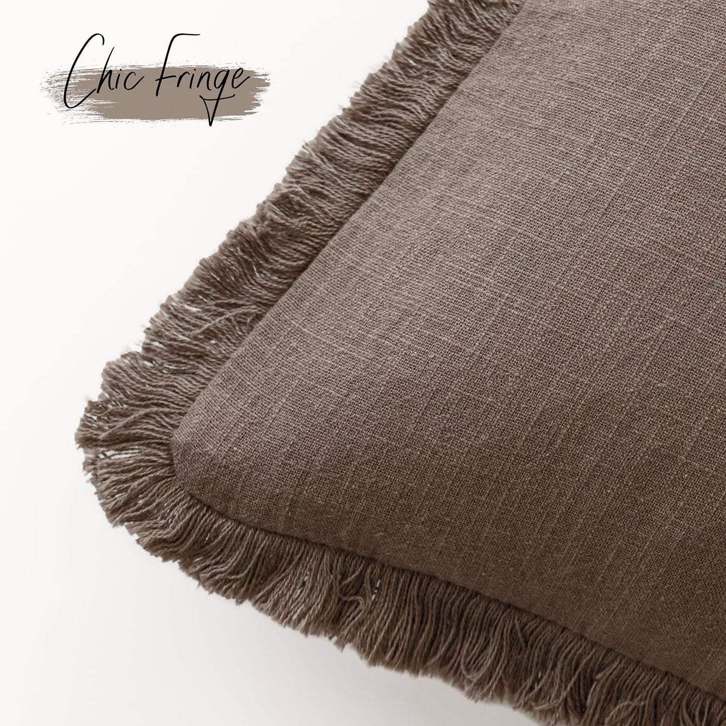 Foindtower Set of 2 Decorative Linen Fringe Throw Pillow Covers Cozy Farmhouse Cushion Cover with Tassels Accent Pillowcase for Couch Chair Sofa Bed Living Room Home Decor,18×18 Inch,Light Coffee