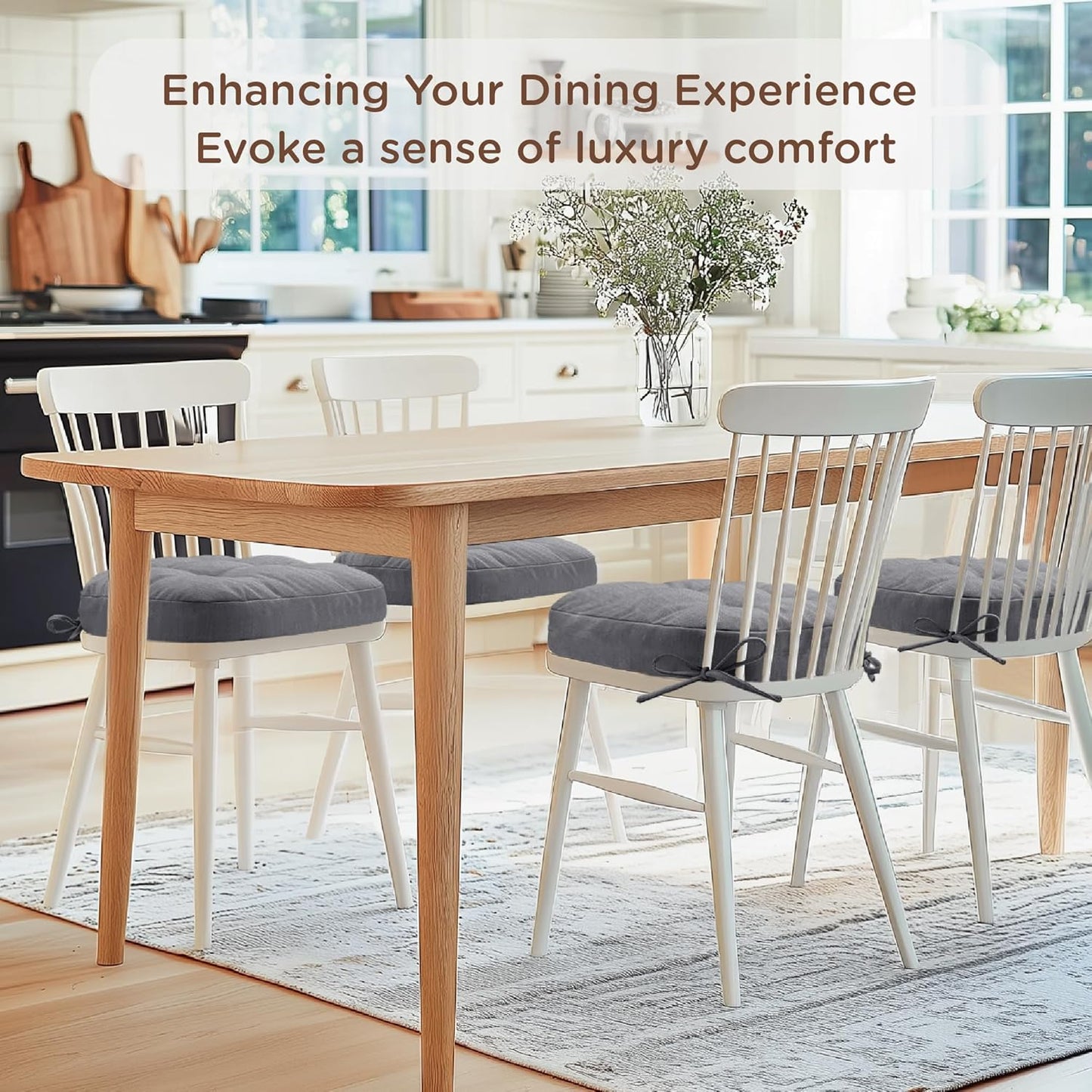 Codi 6 Pack Dining Chair Cushions, Thick Chairs Pads for Indoor Kitchen Room - Washable, Non-Slip Seat Cushion with Ties, 16.5"x16.5"x 3.5", Set of 6, Grey