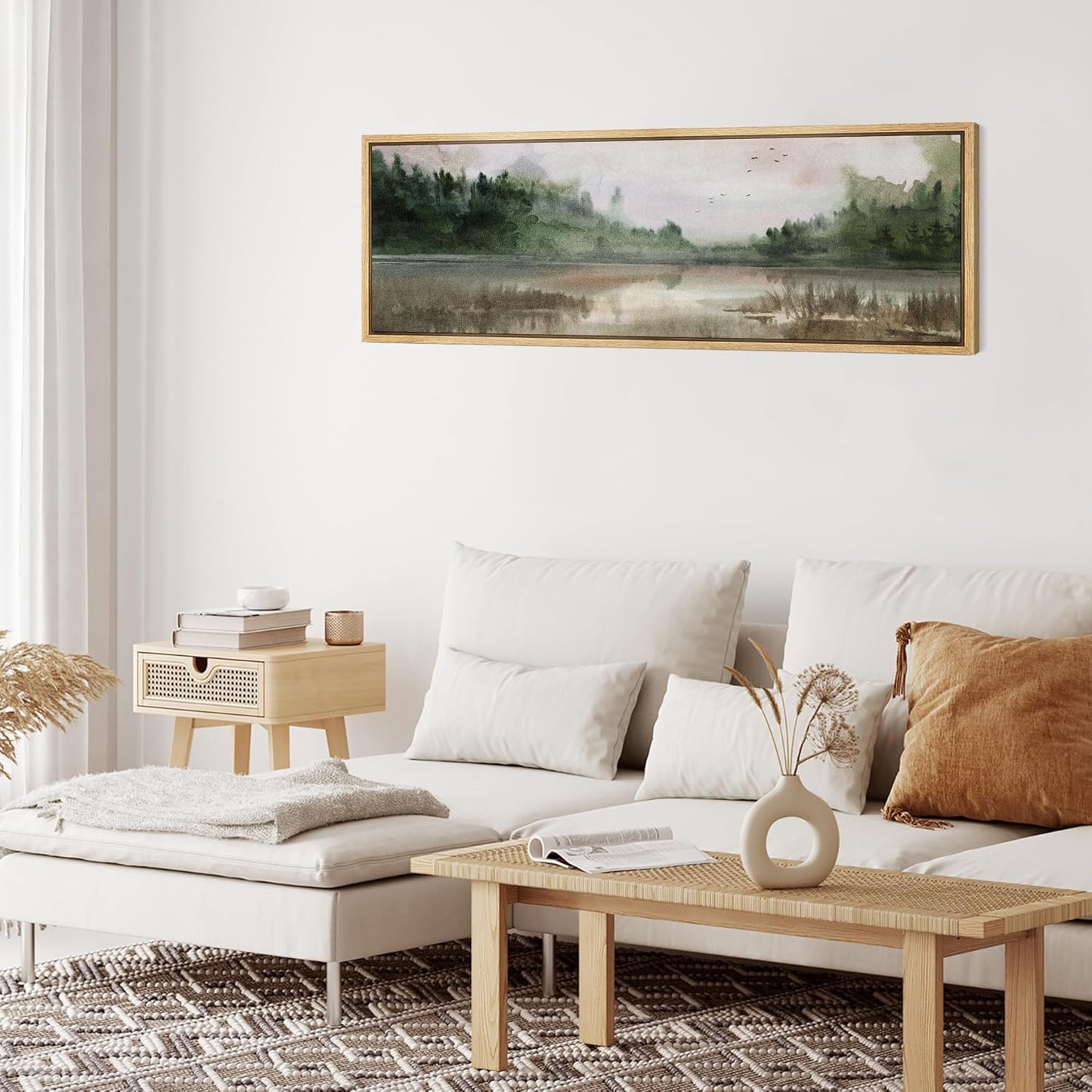 MUDECOR Large Framed Canvas Print Wall Art Tranquil Lake Reflections Nature Landscape Illustrations Antique Retro Fine Art Illustrations Decorative Colorful for Bedroom - 60"x20"