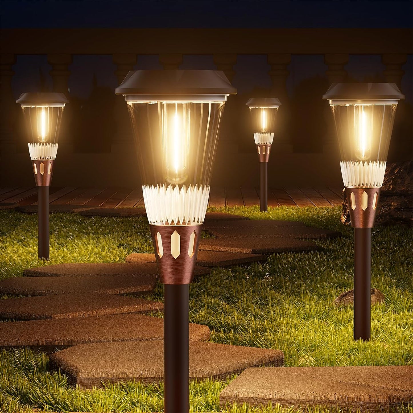 Super Bright Solar Pathway Lights 2 Pack, 2-in-1 Warm&Cold Light 3000K/6500K Waterproof IP65, Outdoor Solar Powered Lights for Garden,Path,Yard,Driveway,Landscape