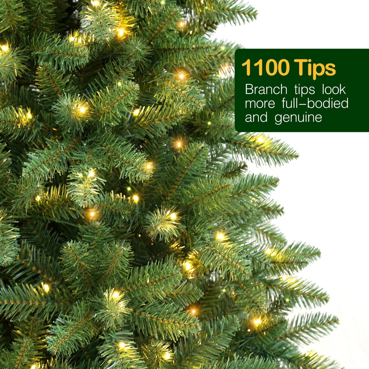 Hykolity 6 ft Prelit Christmas Tree, Artificial Christmas Tree with 250 Warm White Lights, 1032 Tips, Metal Stand and Hinged Branches