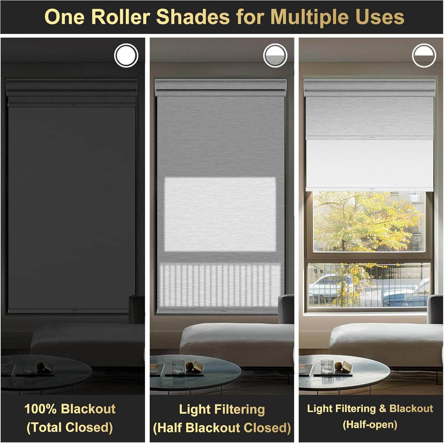 BERISSA Cordless Dual Roller Shades with Cassette Valance, Double Window Shades Blackout and Light Filtering, Day and Night for Home Office Door, Striped Jacquard White, 49 W x 48" H