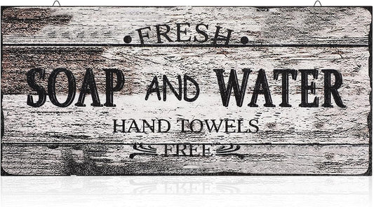 Jetec Farmhouse Bathroom Decor, Fresh Soap and Water Sign Vintage Bathroom Wood Plaque Rustic Wall Decor for Wall Art Decoration Restroom(Novel)