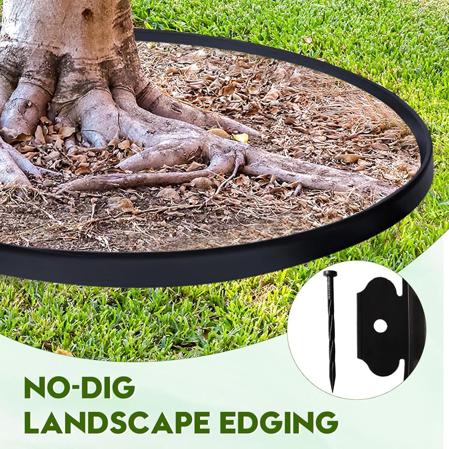 No Dig Landscape Edging 4" x 98.4FT Kit, Plastic Edging for Landscaping with 100 Spikes for Garden, Lawn, Flower Beds and Yard
