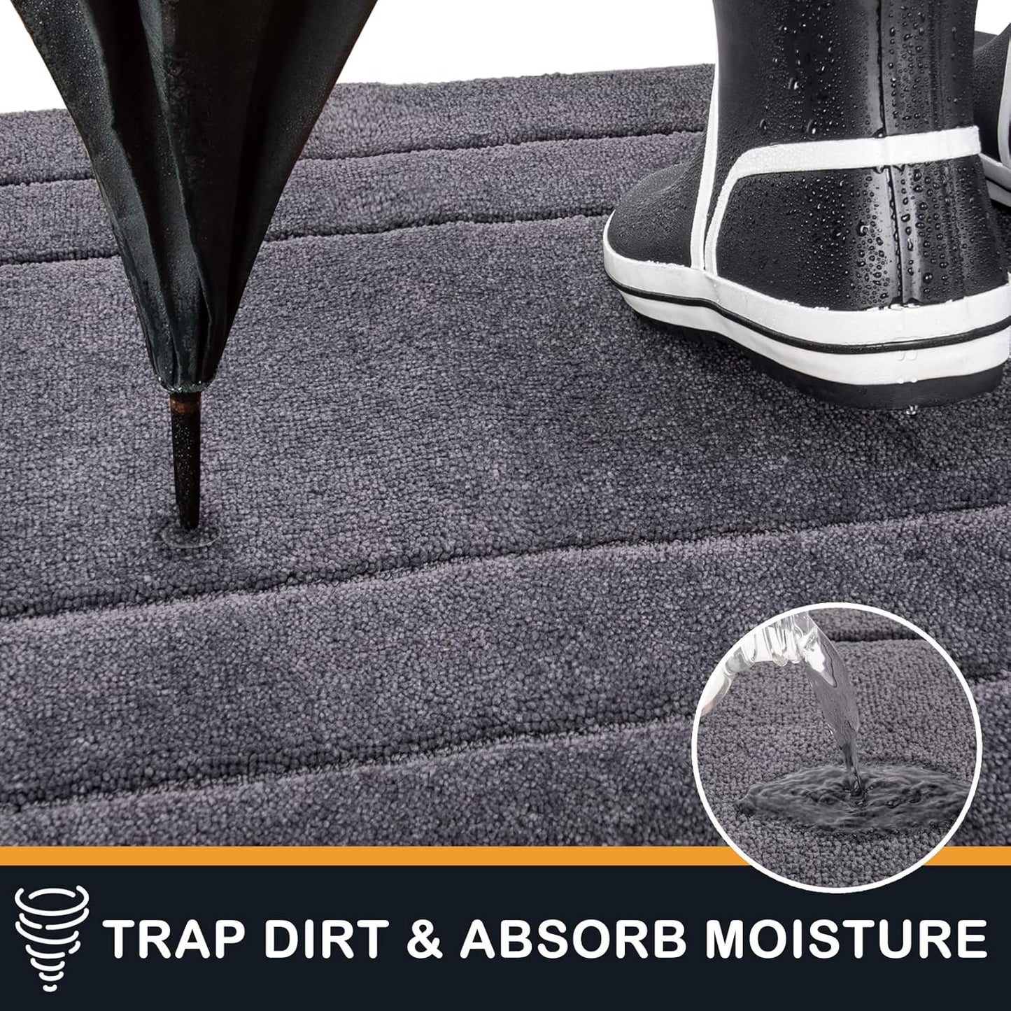 PURRUGS Dirt Trapping Door Mat 20in x 31.5in, Non-Slip/Skid Machine Washable Entryway Rug, Dog Doormat, Super Absorbent Welcome Mat for Muddy Wet Shoes and Paws, Grey