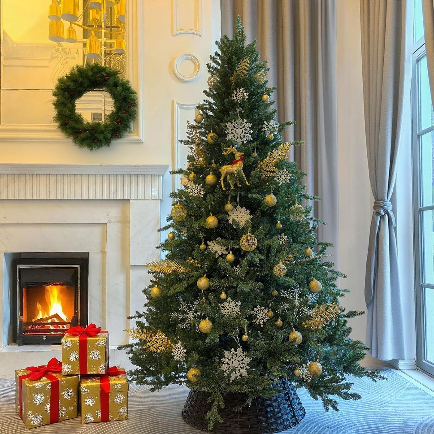 8 FT Artificial Christmas Tree with 2639 PE&PVC Mixed Branch Tips, Unlit Hinged Premium Spruce Fake Xmas Trees, Green, Foldable Base