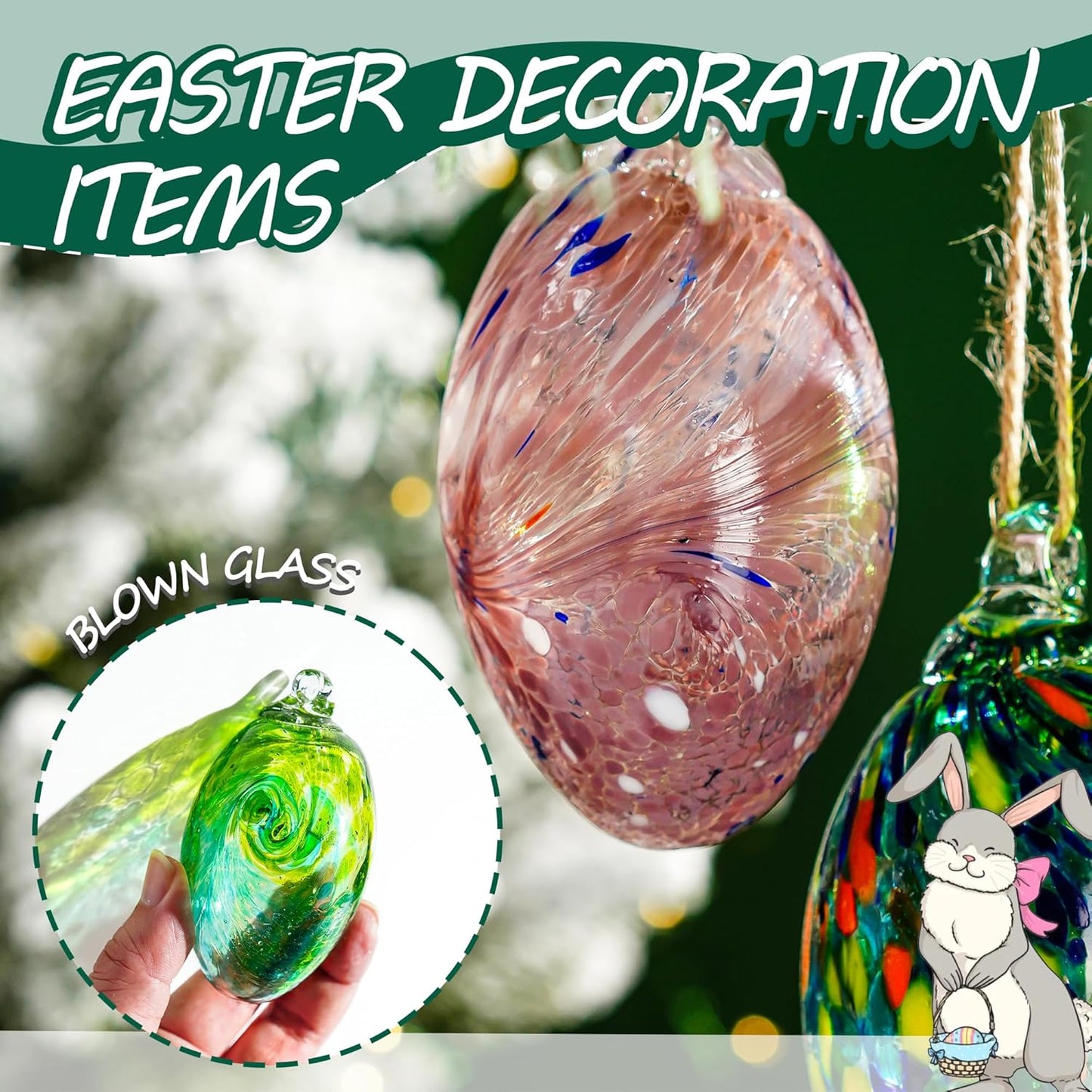 6PCS Hand Blown Glass Egg Ornaments Colorful Hanging Witch Balls Gazing Ball Friendship Ball Decor for Garden Patio Window