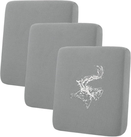 hyha Waterproof Couch Cushion Covers for Pets, Non Slip Sofa Seat Cover for Dogs Washable, Soft Thick Stretch Jacquard Fabric, Sofa Slipcovers with Elastic Bottom (3 Pieces, Light Grey)