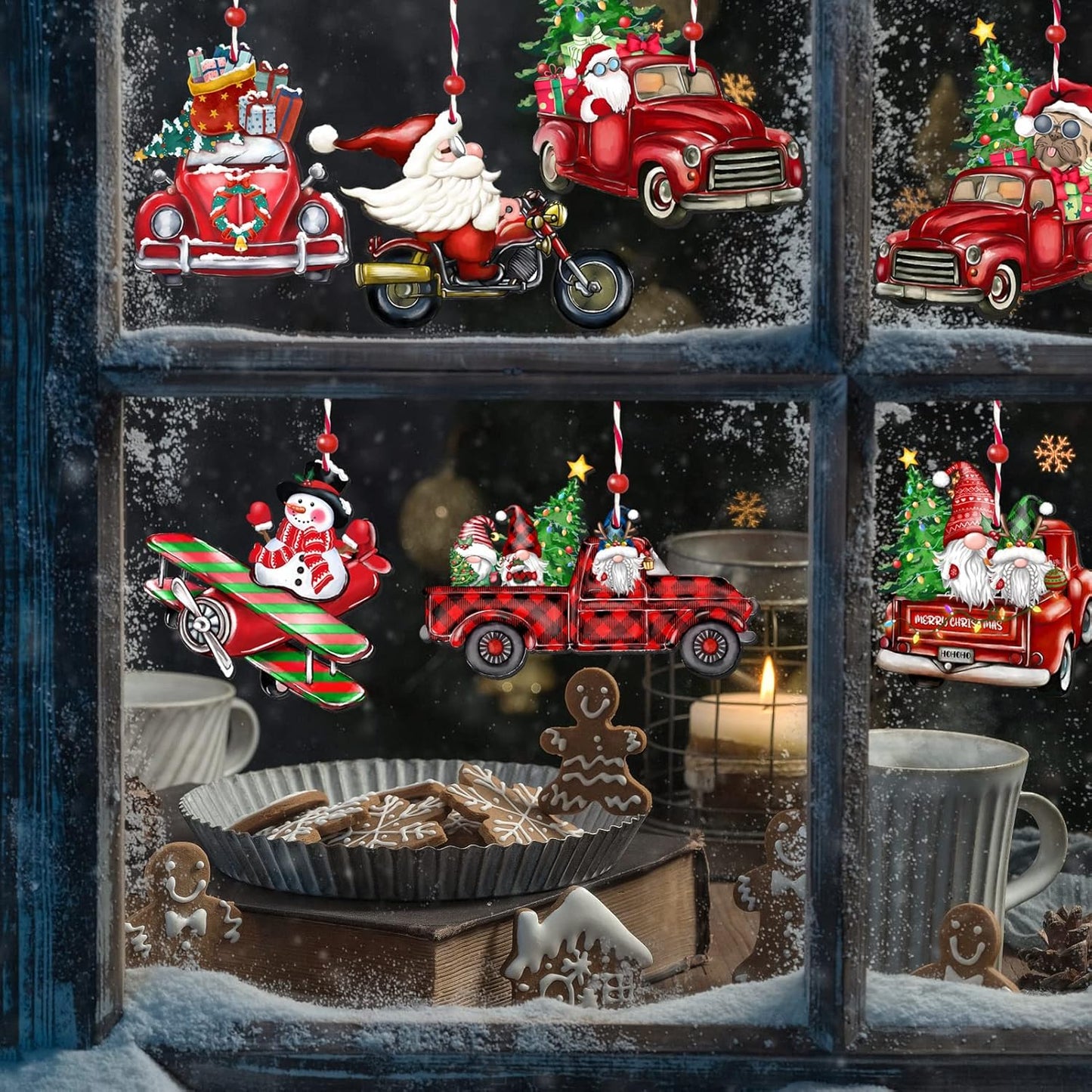 Wooden Christmas Truck Ornaments Red Truck Wooden Hanging Ornaments Wooden Car Crafts with Bead Farmhouse Hanging Decor for Xmas Tree Decoration Holiday Parties Craft Supplies 24 Pieces