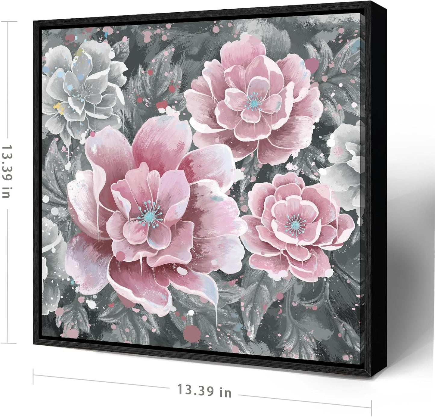 Pink Wall Art Bathroom Décor Modern Framed Floral Wall Picture Black and White Artwork Peony Flower Canvas Print for Bedroom Office Dining Room Décor Small