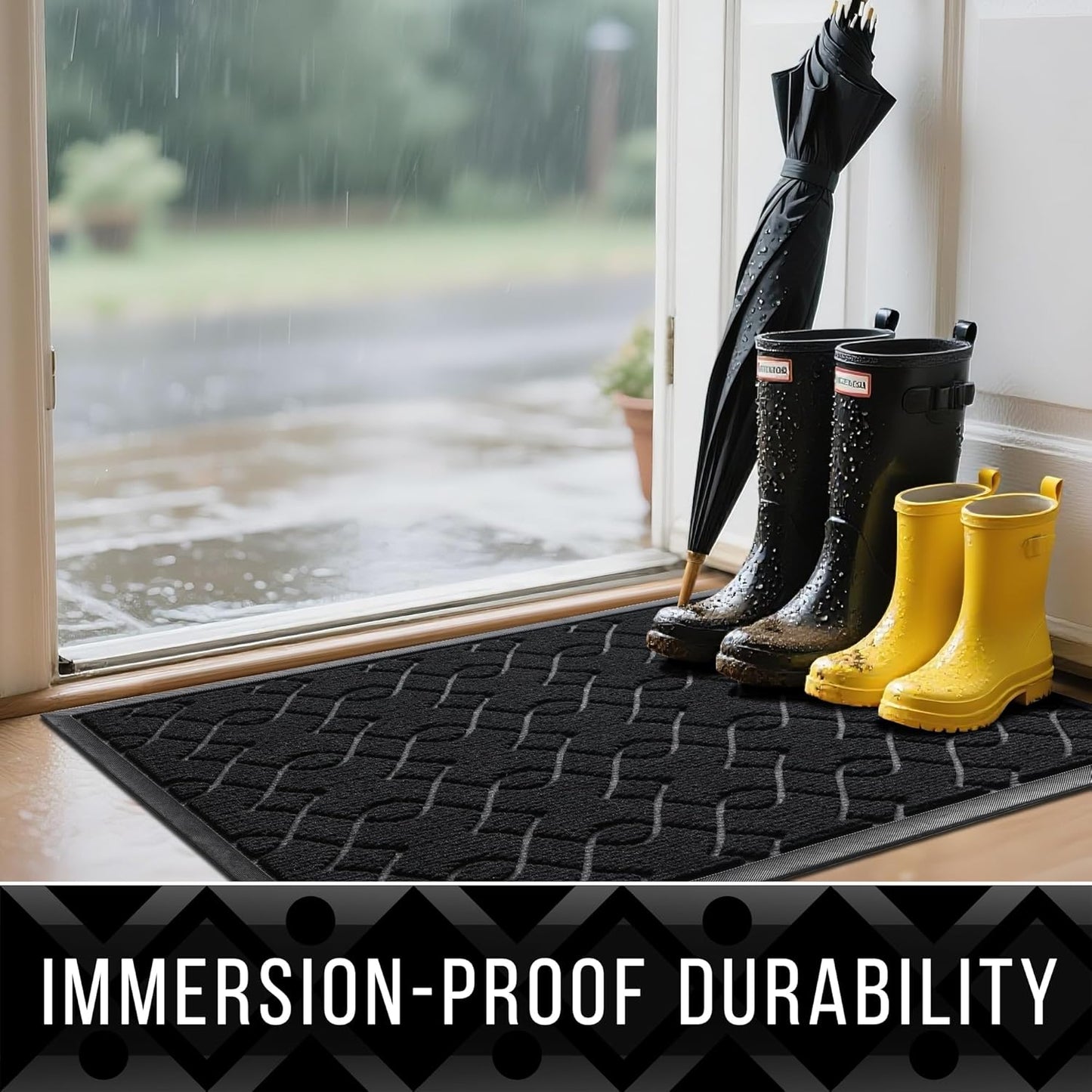Yimobra Front Door Mat Outdoor Indoor 47x32, All-Season, All-Weather, Heavy Duty Welcome Door Mats Outside Entrance, Non Slip Porch Patio Entrance Mat, Black