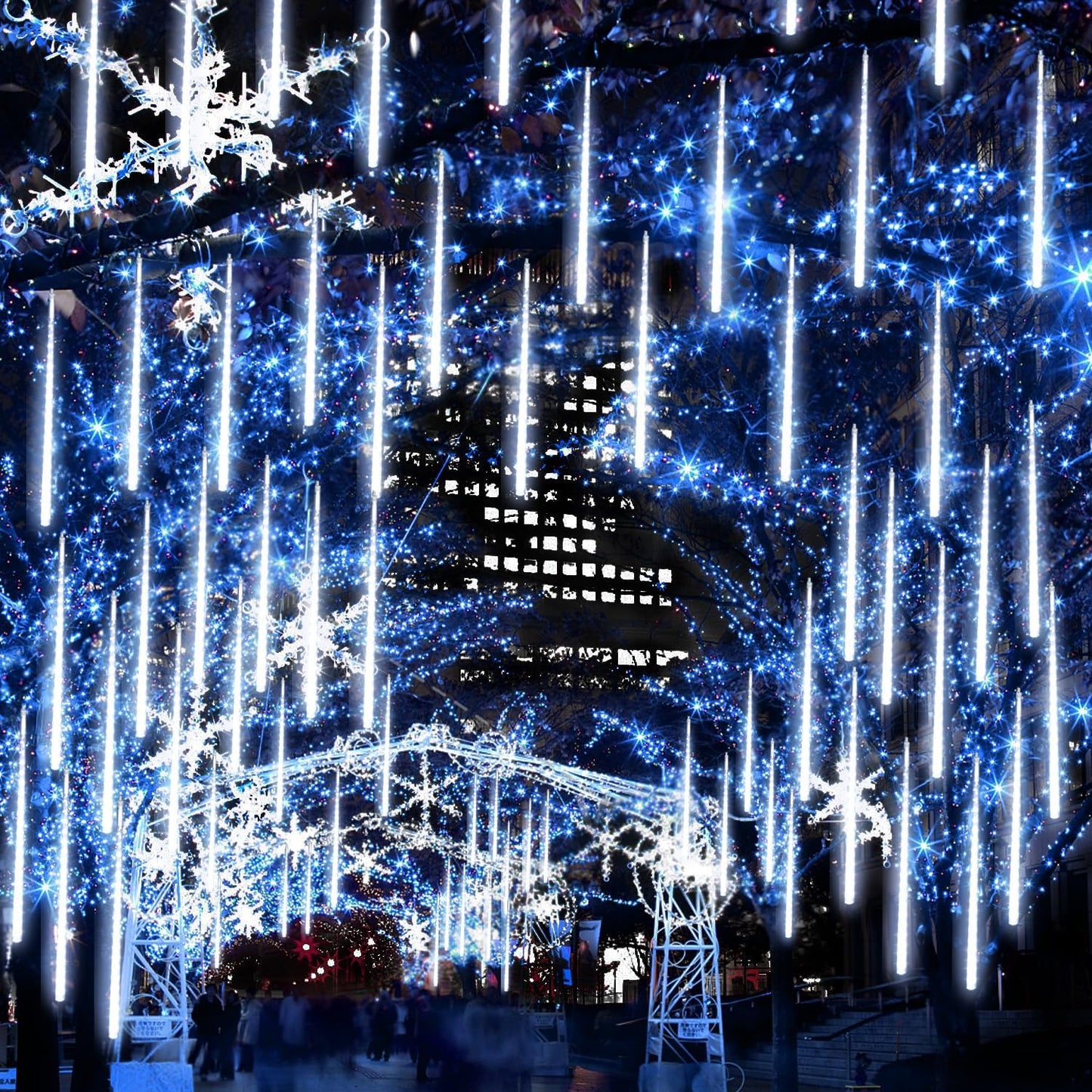 【4 Pack】 Christmas Meteor Shower Rain Lights 12inch, Totally 40 Tube 960 LEDs Raindrop Lights Icicle Light Outdoor for Halloween Xmas Wedding Party Tree Holiday Decor