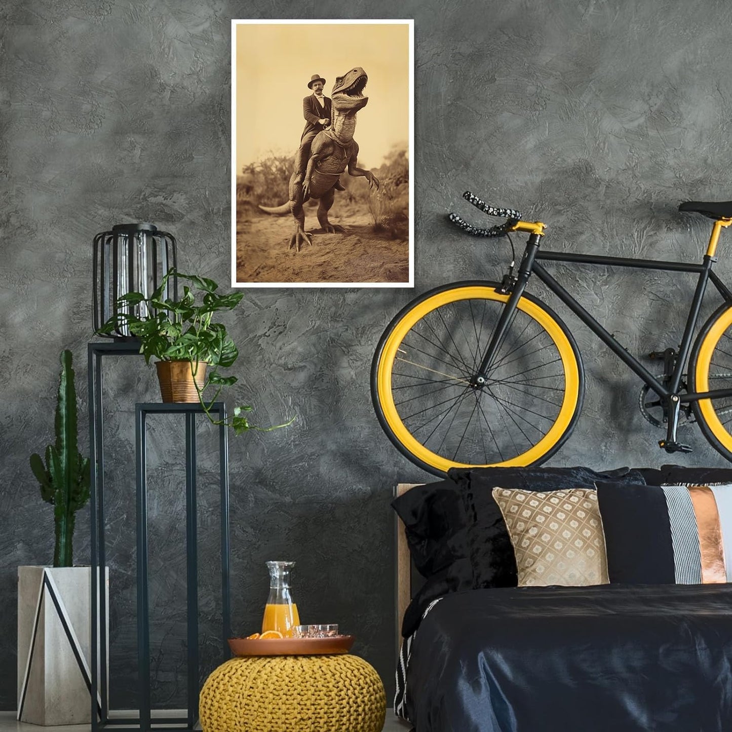 Goth Decor Antiqued Wicca Art Poster Dark Academy Dinosaur And Cowboy Canvas Wall Art Horror Posters Spooky Indoor Art Family Bedroom Office Space Decor 24X36inch Unframed