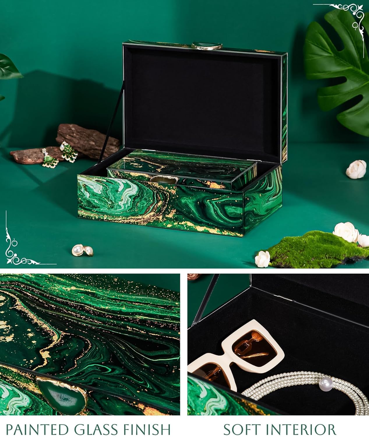 Homde Glass Decorative Storage Box: Set of 2 Boxes for Home Decor - Large Organizer with Lids for Decorations