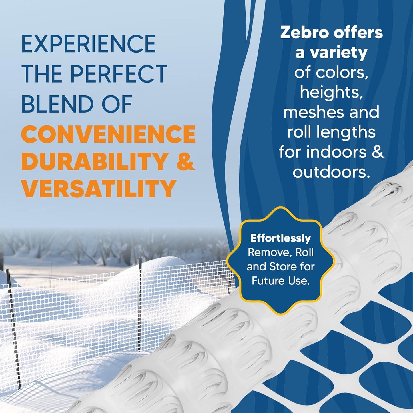 ZEBRO 4' x 50' White Plastic Garden Fence Roll – Light Duty Mesh Fencing for Temporary Fence, Snow, Garden Netting, Animal Barrier, Agricultural Fencing & Lawn Protection
