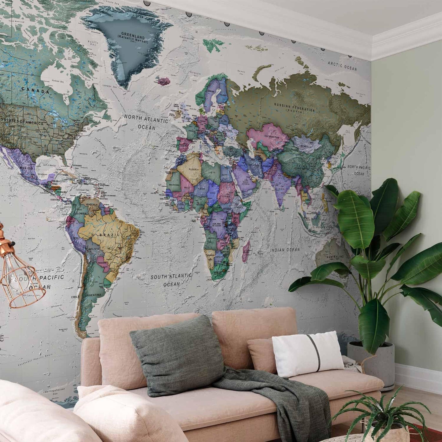 artgeist Wall Mural World Map 173x124 in - Peel and Stick Self-Adhesive Wallpaper Removable Large Sticker Foil Wall Decor Print Picture Image Design Map of The World k-A-0380-a-a