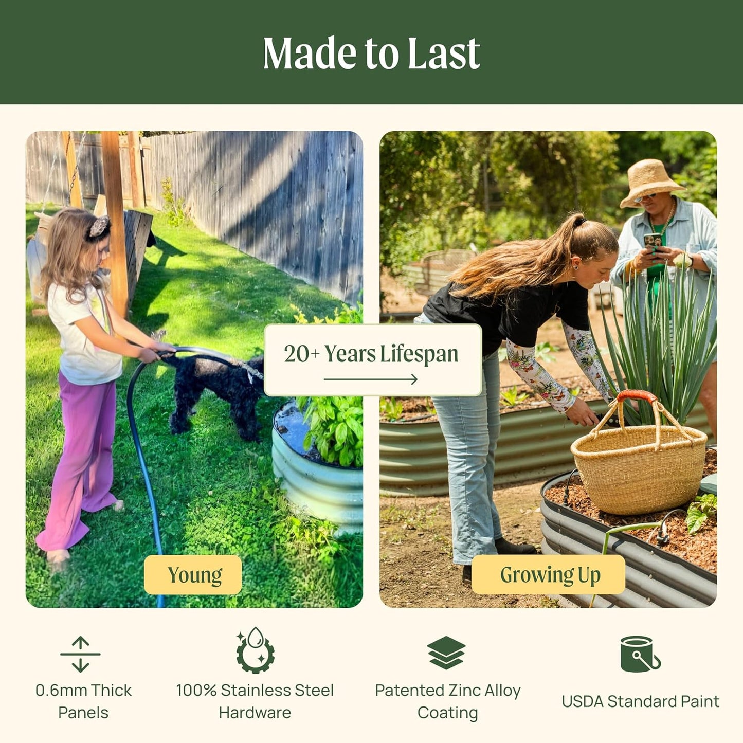 Vego garden 32" Extra Tall Raised Garden Bed Kits, 6 in 1 Modular Raised Planter Box for Vegetables Flowers Fruits Oval Metal Raised Garden Bed- Pearl White
