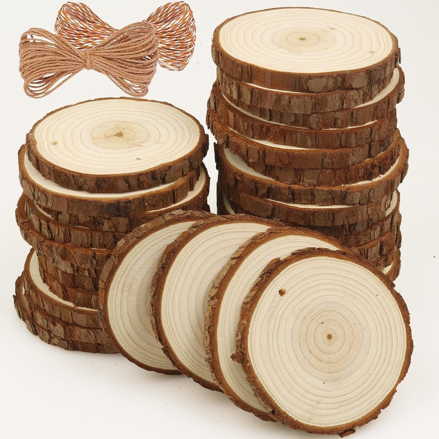 Natural Wood Slices 30 Pcs 2.75-3.1 Inches Craft Unfinished Wood Kit Predrilled Wooden Rounds with Bark, Wood Circles with Hole, Wood Slices for Crafts Ideal for DIY Projects, Christmas Ornaments