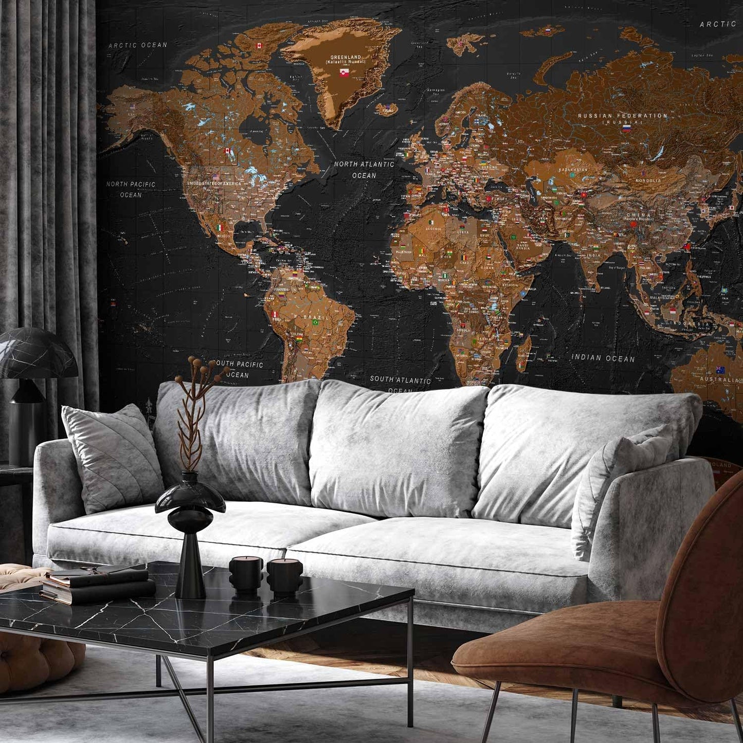 artgeist Premium Wall Mural World Map 98x69 in - XXL Non-Woven Wallpaper Fleece Wall Decor Photo Print Picture Image Design Home Map of The World k-A-0206-a-a