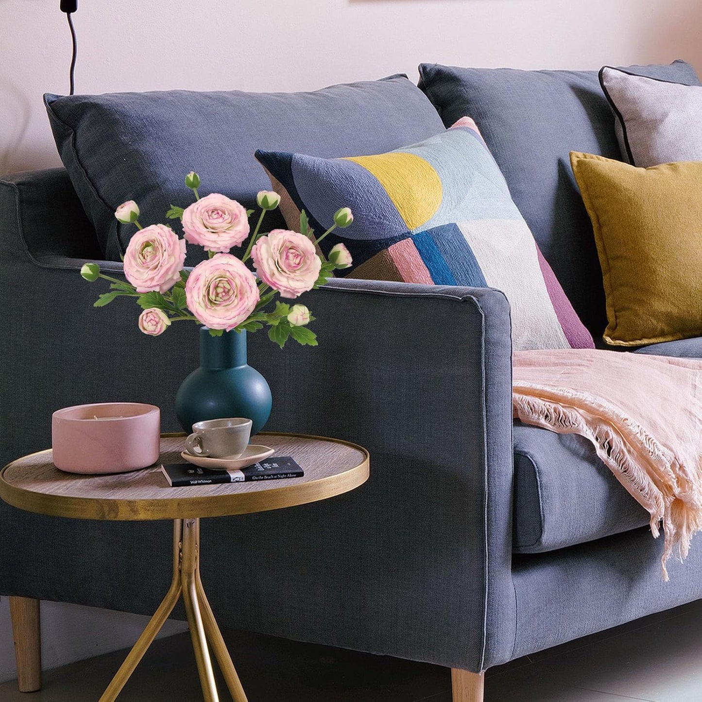 IPOPU 4PCS Real Touch Purple Ranunculus Artificial Flowers Faux Ranunculus Flowers for Vase Real Look Silk Peonies Fake Peony Flowers for Home Indoor Wedding Centerpieces for Table Decor (Purple Edge)