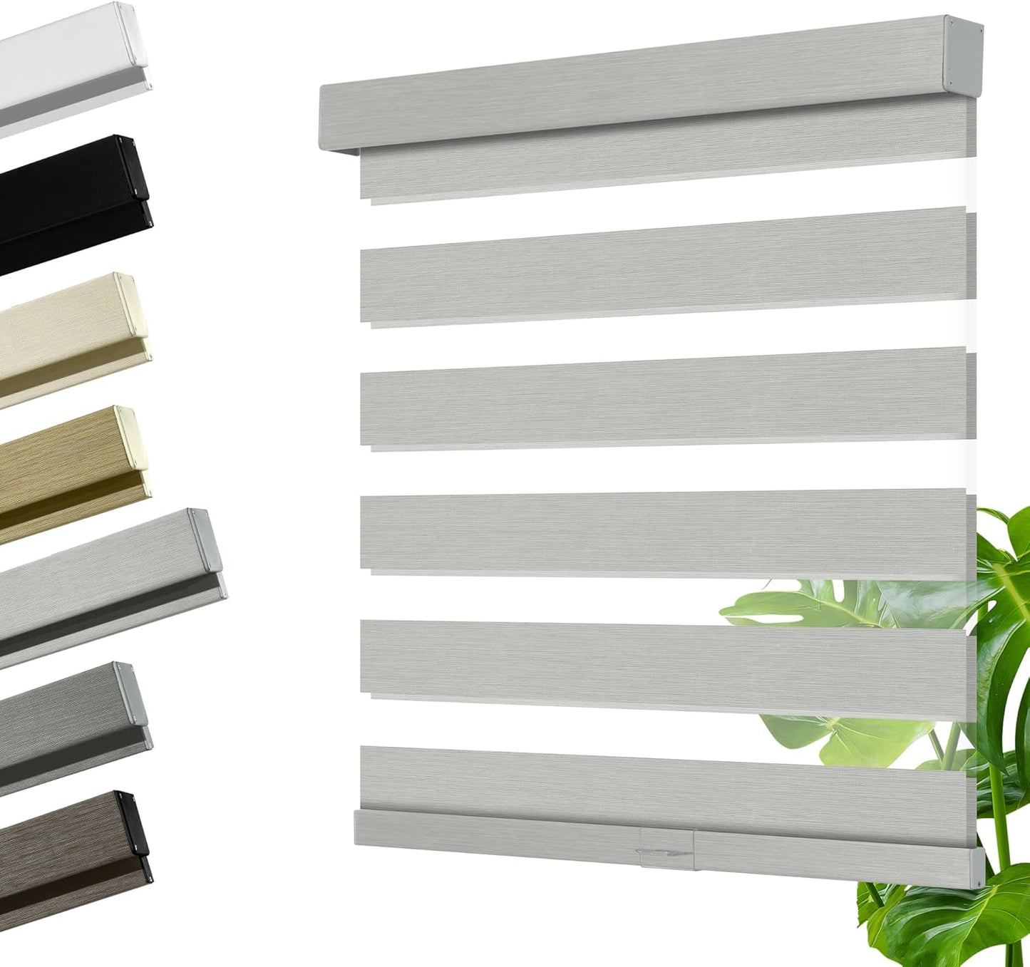 Cordless Zebra Blinds for Windows, Blackout Interior Blinds,Easy to Install,UV Protection,for Offices and Home,Custom Roller Shades, Mousse Light Grey,85" W x 56" H