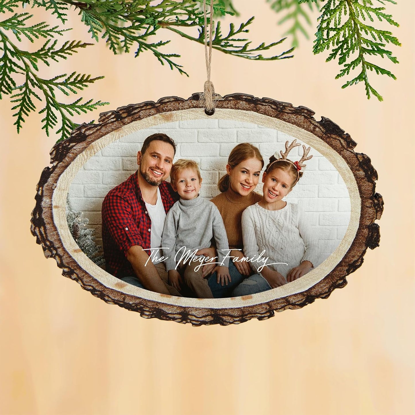 Let’s Make Memories Personalized Christmas Ornament - Photo - Rustic Wood - Round - with Message - 2025 Christmas Ornament