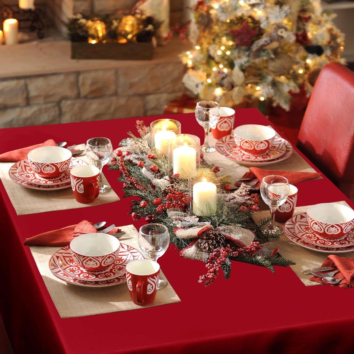 sancua Square Tablecloth - 70 x 70 Inch - Water Resistant Spill Proof Washable Polyester Table Cloth, Decorative Fabric Table Cover for Dining Tables, Buffet Parties, Christmas Red