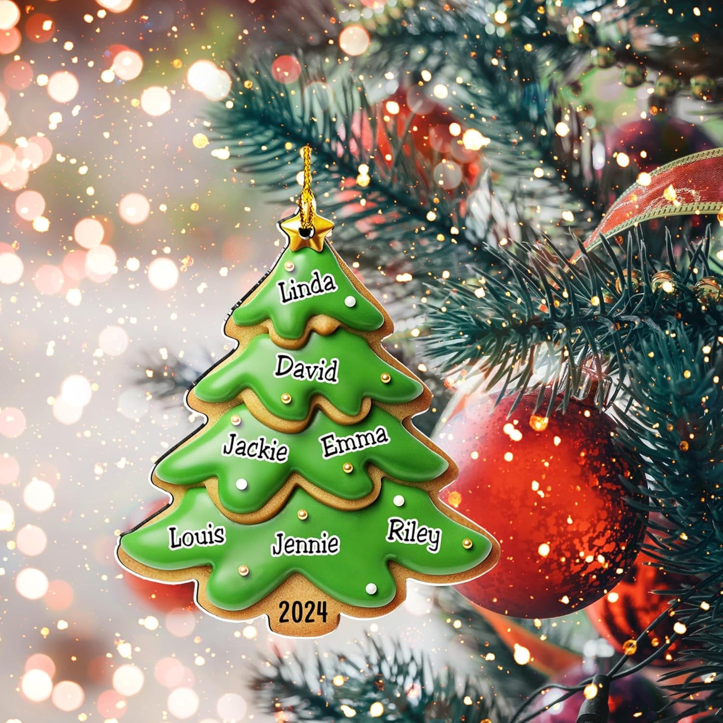 Family Gingerbread Name - Personalized Custom 3D Inflated Effect Acrylic Ornament Family Members and Pets Ornament Gifts for Family Tree Decoration (A05, 5 Names)