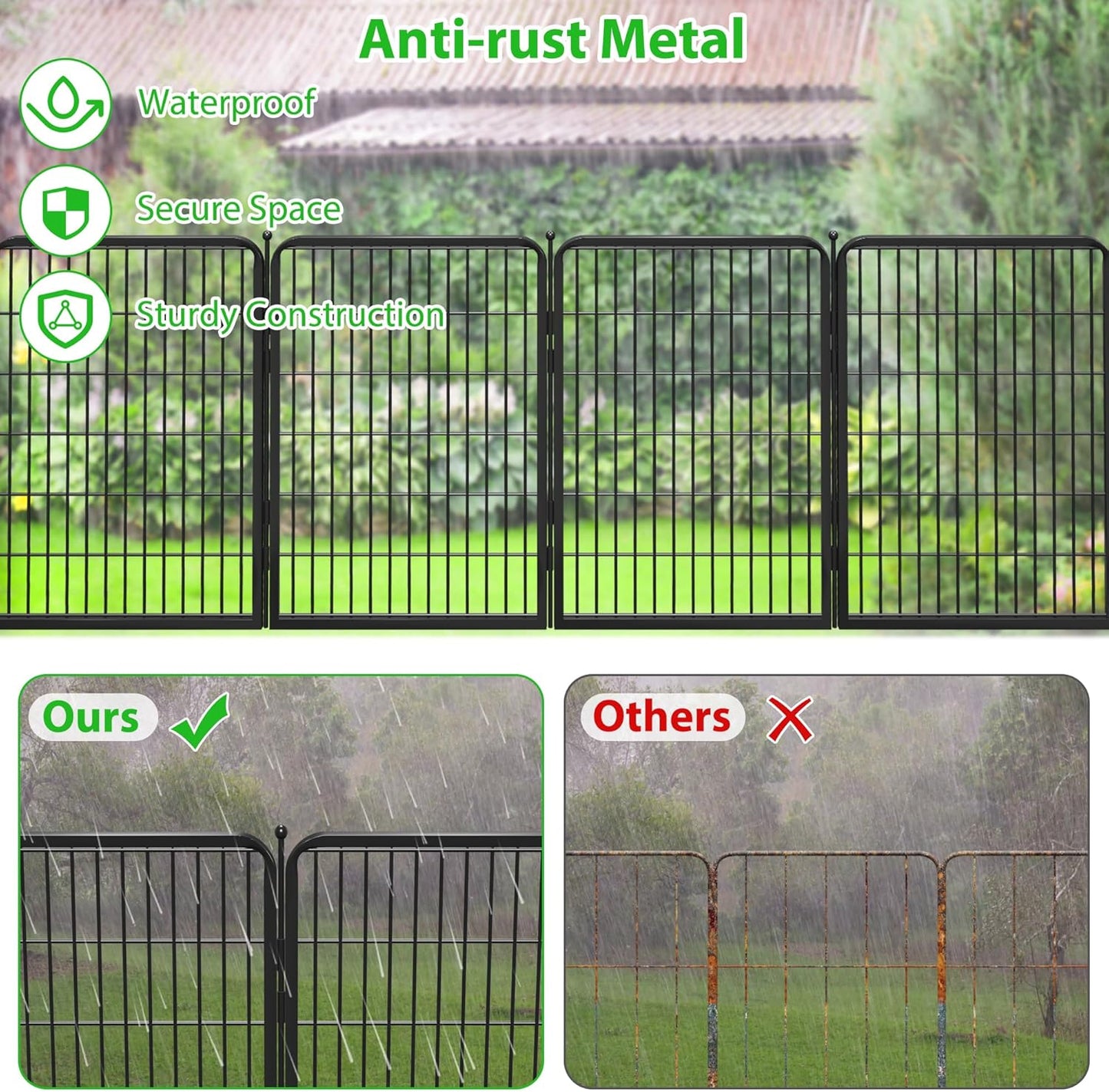 Decorative Black Metal Fencing Garden Fence with Gate, 45ft(L) 40in(H) 20 Fence Panels No Dig Fence Rustproof Animal Barrier Fence Temporary Dog Panels Fencing Outdoor