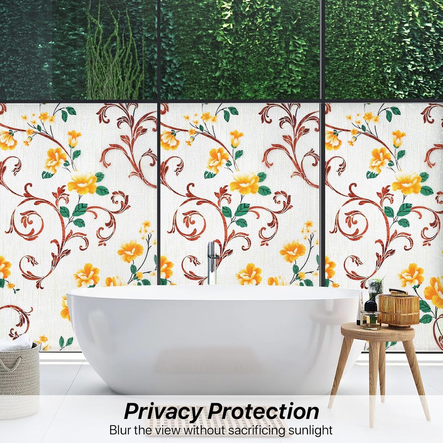 Niviy Stained Glass Window Privacy Film 3D Frosted Glass Window Decals UV Protection Sun Blocking Static Clings Non Adhesive Window Stickers for Home 11.8 x 78.7 inch