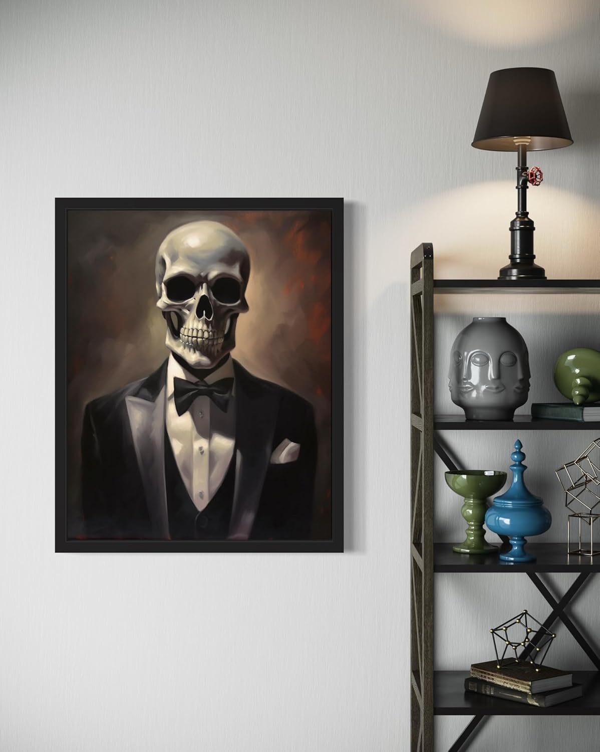 Skull Portrait Poster Art Print, Halloween Scary Vintage Wall Art Academia Spooky Painting Decoration for Horror Prints, Gothic Posters Bedroom Decor 89 (Skull Portrait, 16 x 20 inches, Unframed)