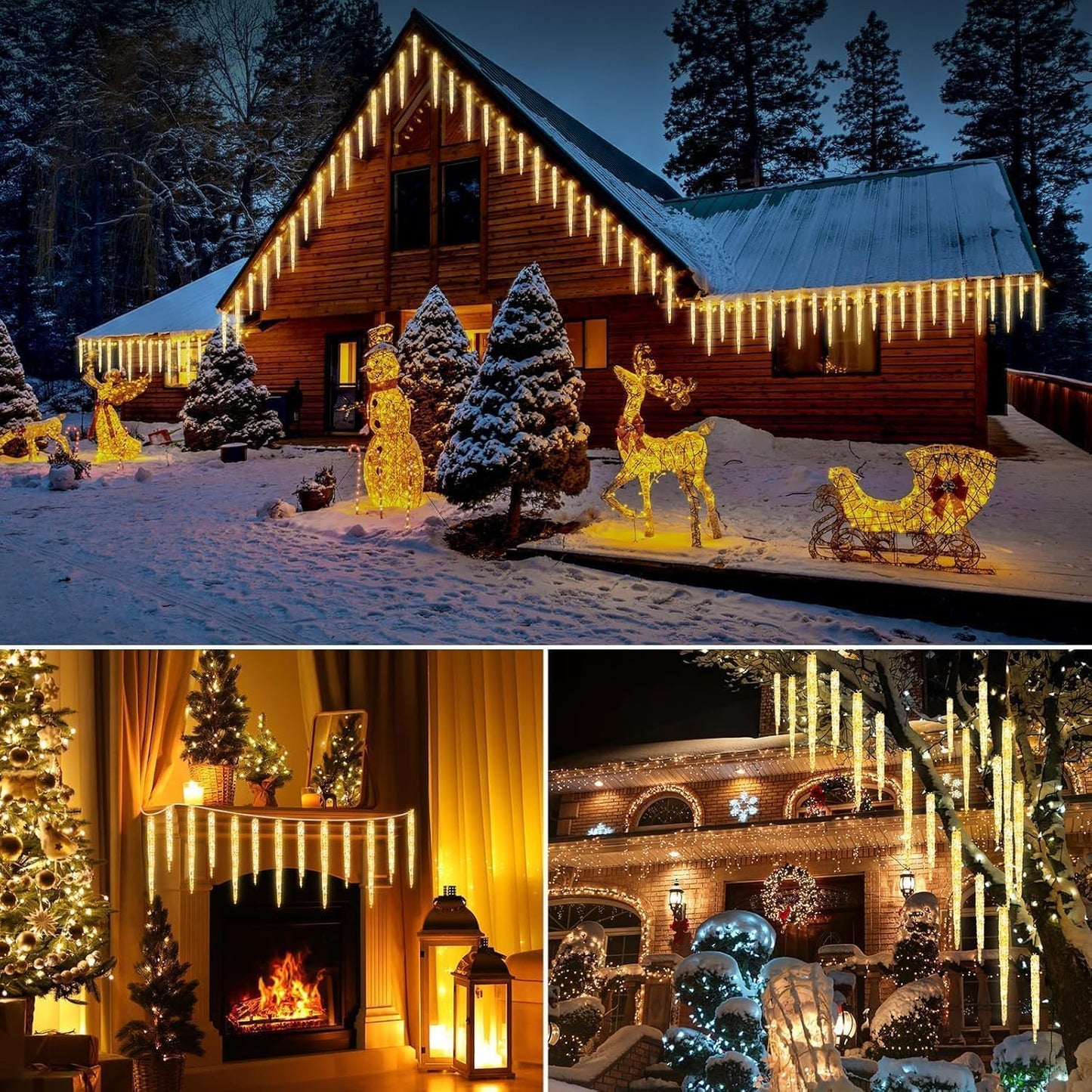 Icicle Lights for Outside, 2 Pack Total 40ft 40 Tubes 200 LED Ice Shape String Lights, Connectable Hanging Christmas Decoration Lights for Tree Patio Roof Holiday Decor, Warm White