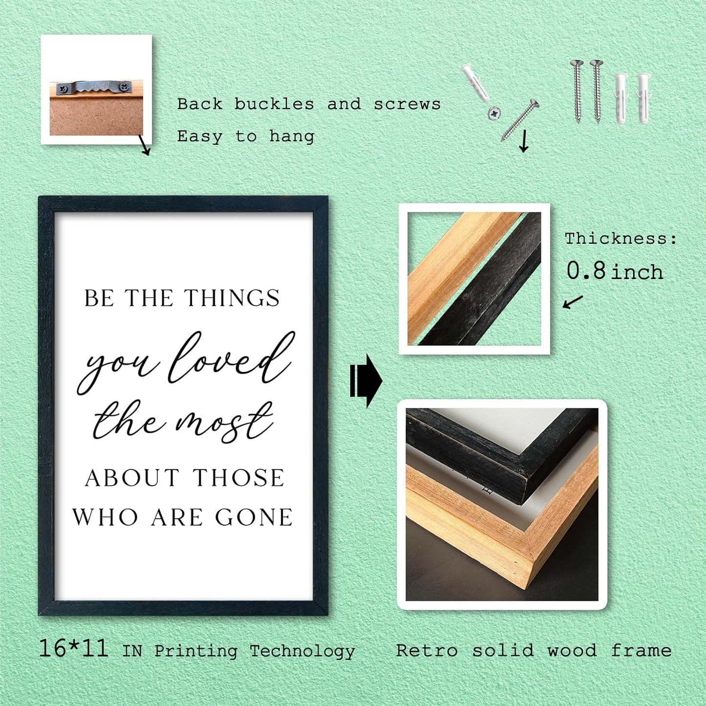 LuZhiQiang Be The Things You Loved The Most Sign Wall Decor 16"×11" About Those Who Are Gone Wood Framed Hanging Art (Black)