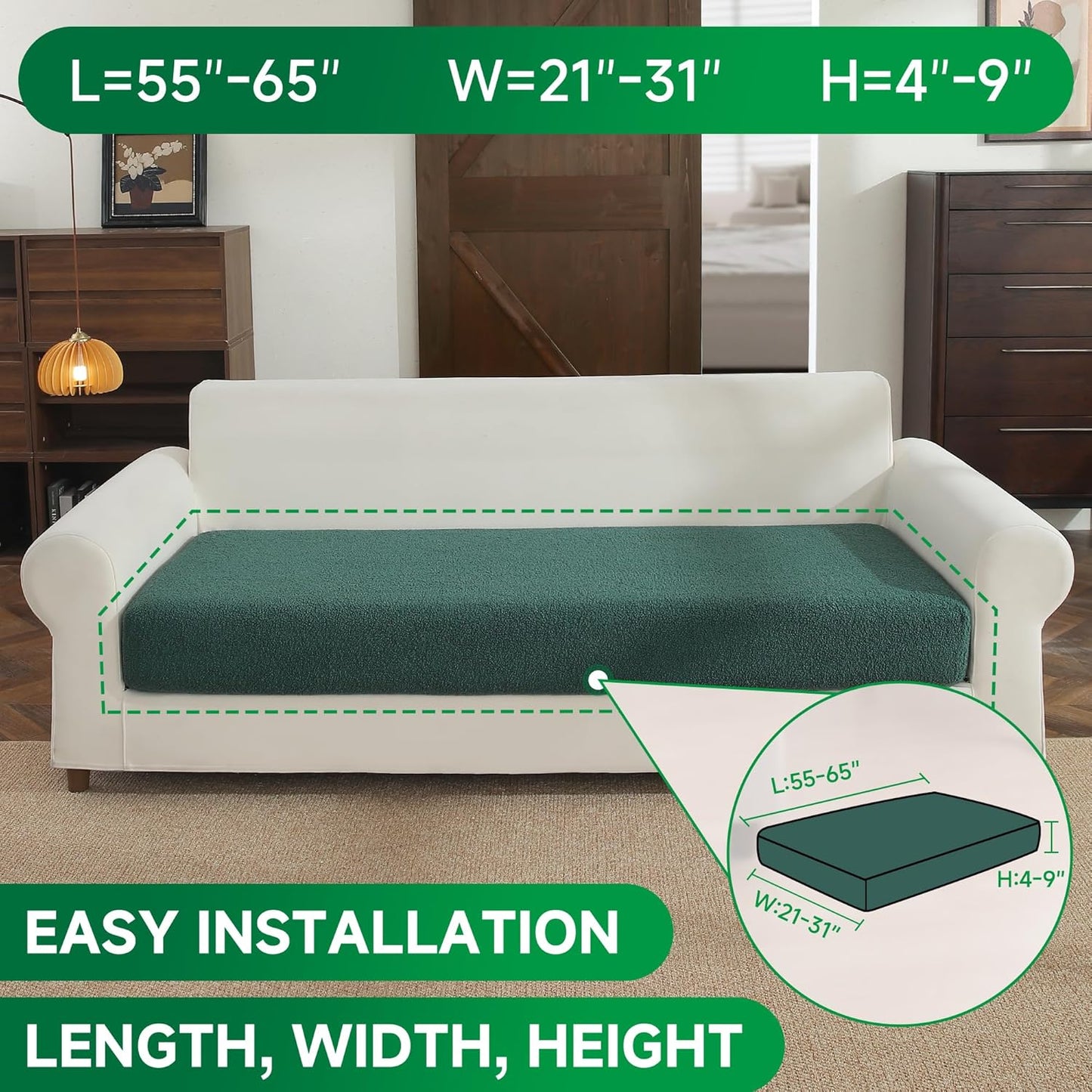 Couch Cushion Covers for Sectional Sofa, Stretch Soft Sofa Slipcovers Washable Wear-Resistant Universal Furniture Protector for Living Room(1 Piece Loveseat Cover, Green)