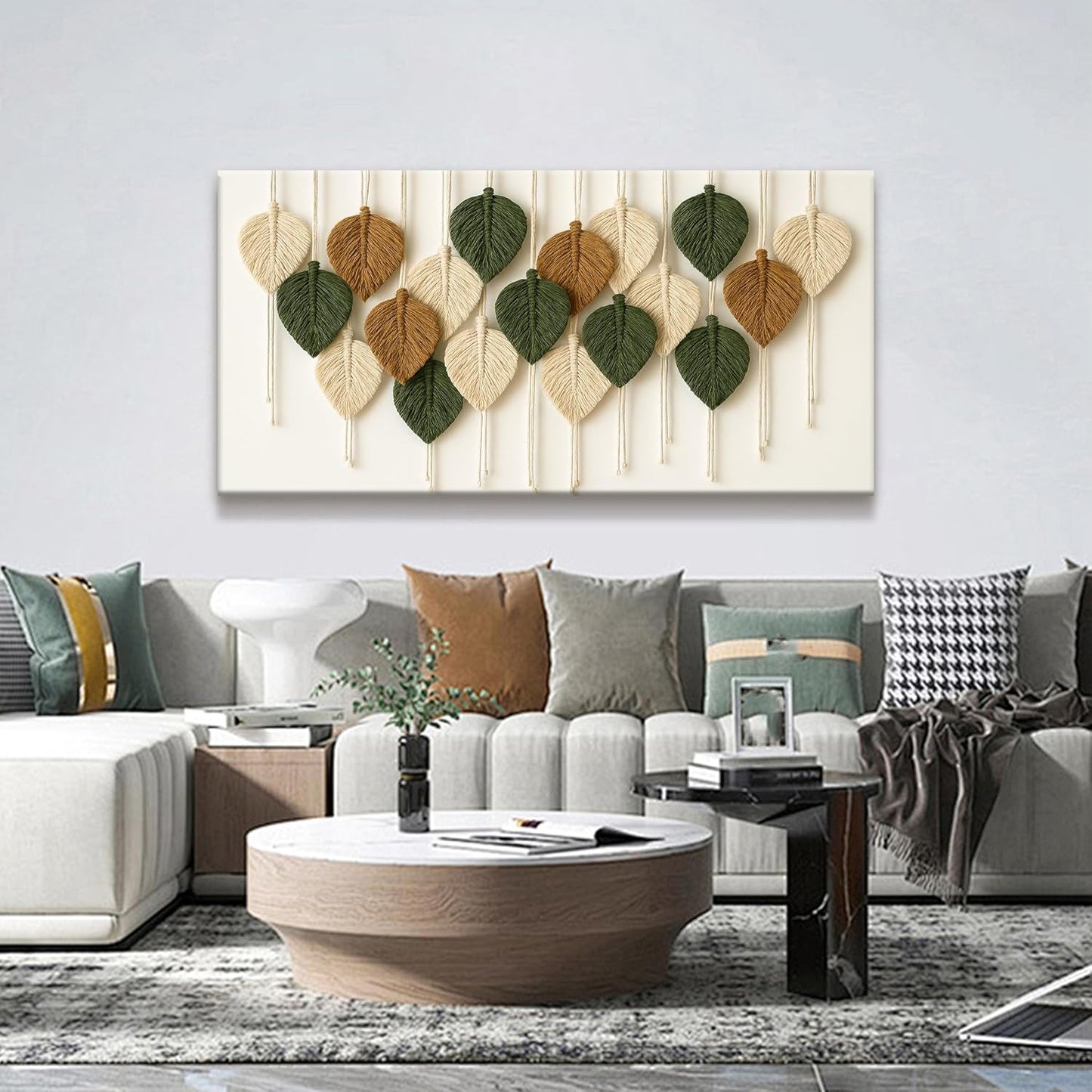 Boho Wall Art Chic Home Wall Art Modern Multicolor Leaves Feather Canvas Wall Art Decor For Living Room Bedroom Apartment Kitchen 24"W X 48"L Ready To Hanging