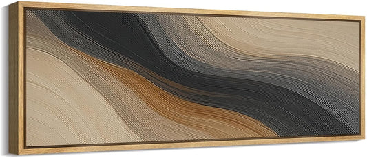 MUDECOR Large Framed Canvas Print Wall Art Abstract Wave Pattern Neutral Black and Brown Modern Geometric Illustrations Decorative Colorful for Bedroom - 60"x20"